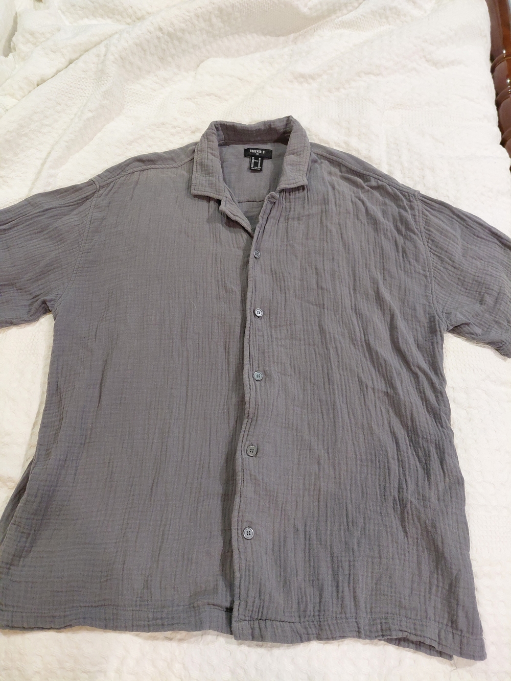 FOREVER 21 Men's Gray Button-Up Gauze Shirt